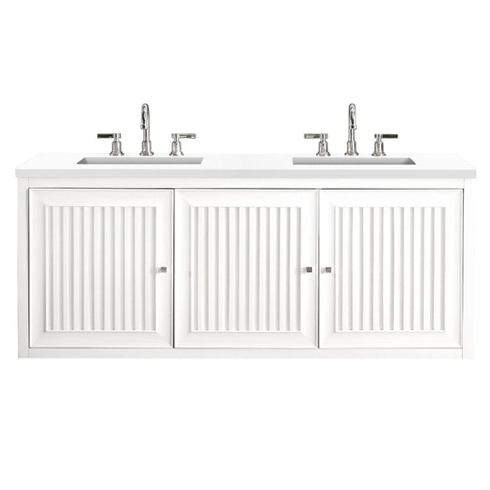 James Martin Vanities Athens Collection 60 in. Double Vanity in Glossy White with Solid Surface Countertop Options - E645-V60D-GW-3AF