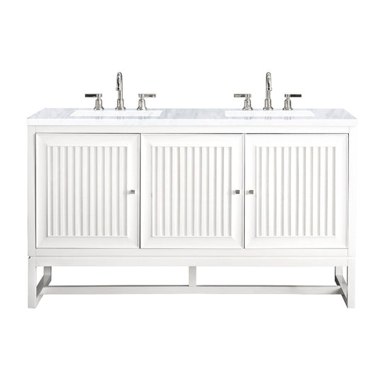 James Martin Vanities Athens Collection 60 in. Double Vanity in Glossy White with Solid Surface Countertop Options - E645-V60D-GW-3AF