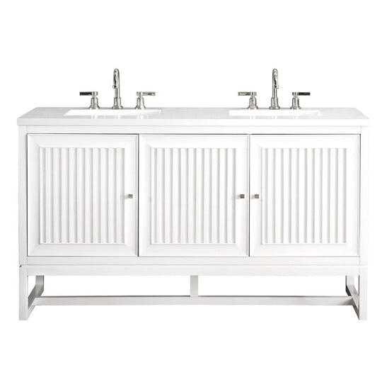 James Martin Vanities Athens Collection 60 in. Double Vanity in Glossy White with Solid Surface Countertop Options - E645-V60D-GW-3AF