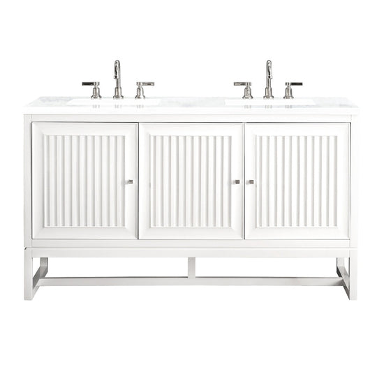 James Martin Vanities Athens Collection 60 in. Double Vanity in Glossy White with Solid Surface Countertop Options - E645-V60D-GW-3AF