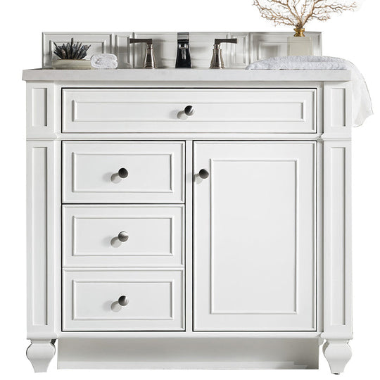 James Martin Vanities Bristol Collection 36 in. Single Vanity in Bright White with Countertop Options - 157-V36-BW-3AF