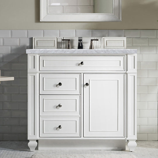 James Martin Vanities Bristol Collection 36 in. Single Vanity in Bright White with Countertop Options - 157-V36-BW-3AF