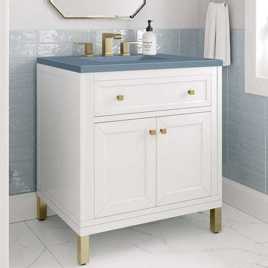 James Martin Vanities Chicago Collection 30 in. Single Vanity in Glossy White with Countertop Options - 305-V30-GW-3AF