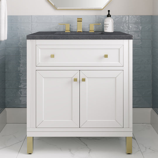 James Martin Vanities Chicago Collection 30 in. Single Vanity in Glossy White with Countertop Options - 305-V30-GW-3AF