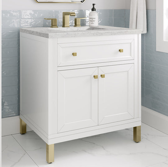 James Martin Vanities Chicago Collection 30 in. Single Vanity in Glossy White with Countertop Options - 305-V30-GW-3AF