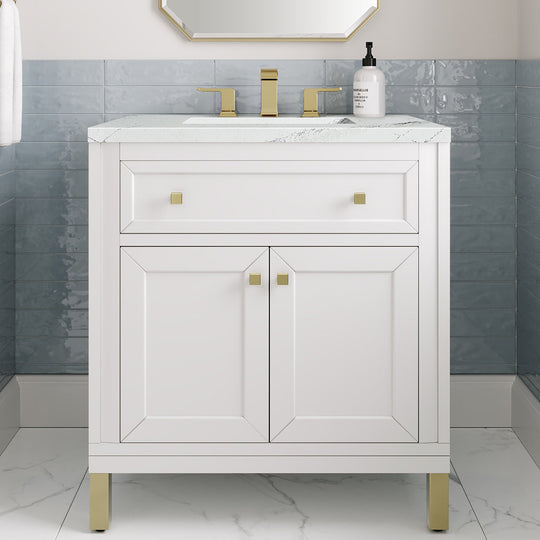 James Martin Vanities Chicago Collection 30 in. Single Vanity in Glossy White with Countertop Options - 305-V30-GW-3AF