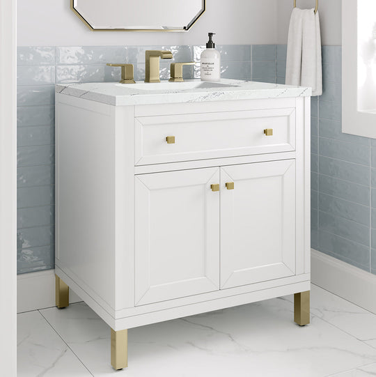 James Martin Vanities Chicago Collection 30 in. Single Vanity in Glossy White with Countertop Options - 305-V30-GW-3AF