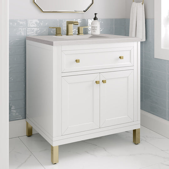 James Martin Vanities Chicago Collection 30 in. Single Vanity in Glossy White with Countertop Options - 305-V30-GW-3AF