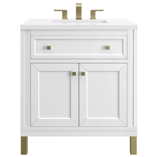 James Martin Vanities Chicago Collection 30 in. Single Vanity in Glossy White with Countertop Options - 305-V30-GW-3AF