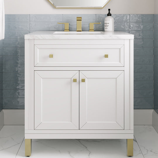 James Martin Vanities Chicago Collection 30 in. Single Vanity in Glossy White with Countertop Options - 305-V30-GW-3AF