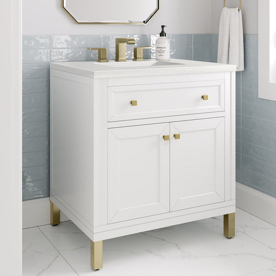 James Martin Vanities Chicago Collection 30 in. Single Vanity in Glossy White with Countertop Options - 305-V30-GW-3AF