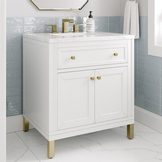 James Martin Vanities Chicago Collection 30 in. Single Vanity in Glossy White with Countertop Options - 305-V30-GW-3AF