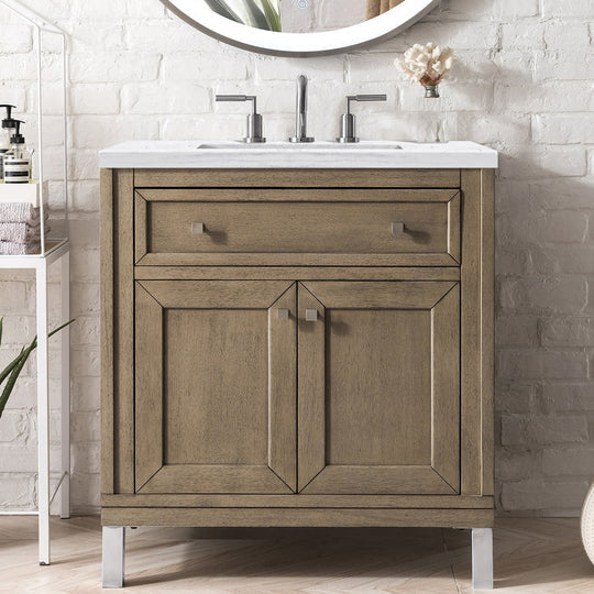 James Martin Vanities Chicago Collection 30 in. Single Vanity in Whitewashed Walnut with Countertop Options - 305-V30-WWW-3AF