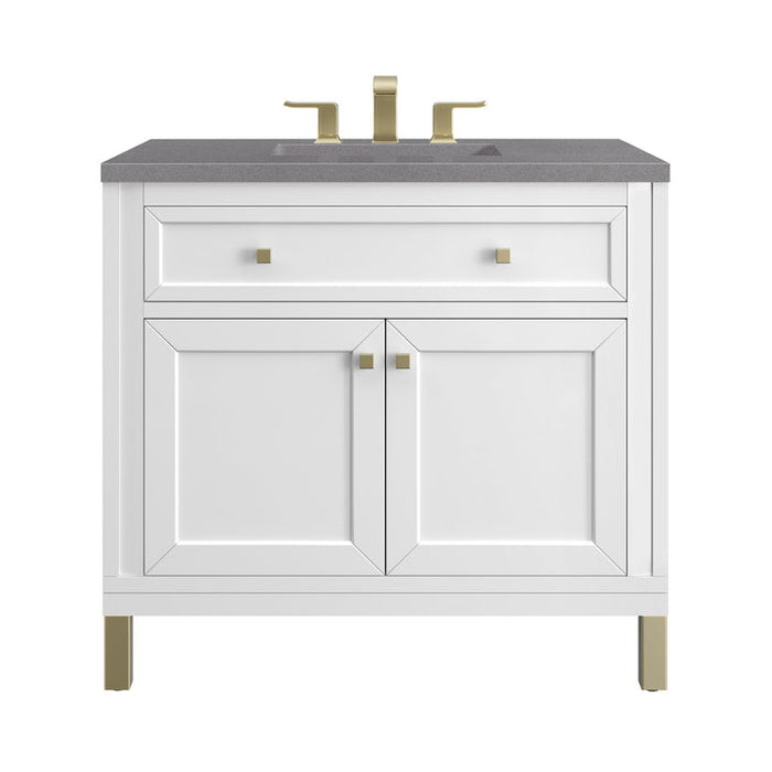 James Martin Vanities Chicago Collection 36 in. Single Vanity in Glossy White with Countertop Options - 305-V36-GW-3AF