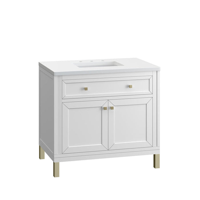 James Martin Vanities Chicago Collection 36 in. Single Vanity in Glossy White with Countertop Options - 305-V36-GW-3AF