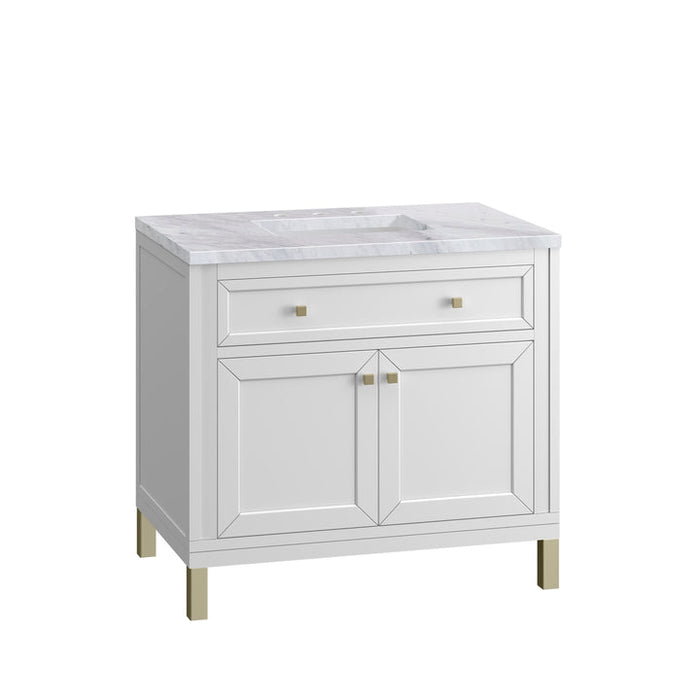 James Martin Vanities Chicago Collection 36 in. Single Vanity in Glossy White with Countertop Options - 305-V36-GW-3AF