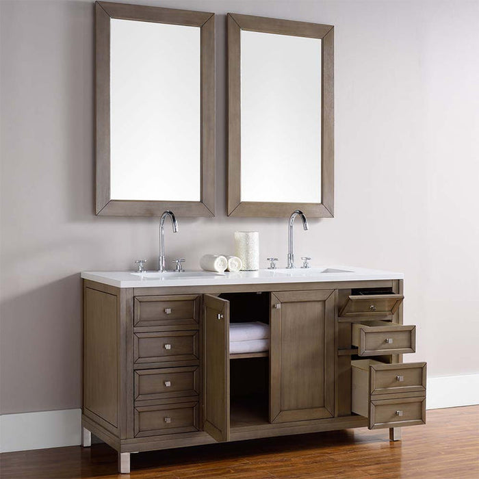 James Martin Vanities Chicago Collection 60 in. Double Vanity in Whitewashed Walnut with Countertop Options - 305-V60D-WWW-3AF