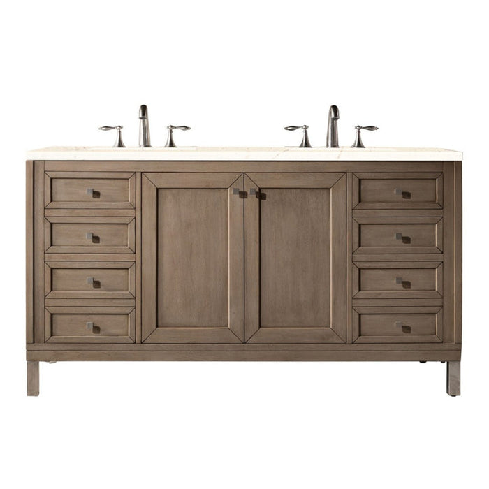 James Martin Vanities Chicago Collection 60 in. Double Vanity in Whitewashed Walnut with Countertop Options - 305-V60D-WWW-3AF