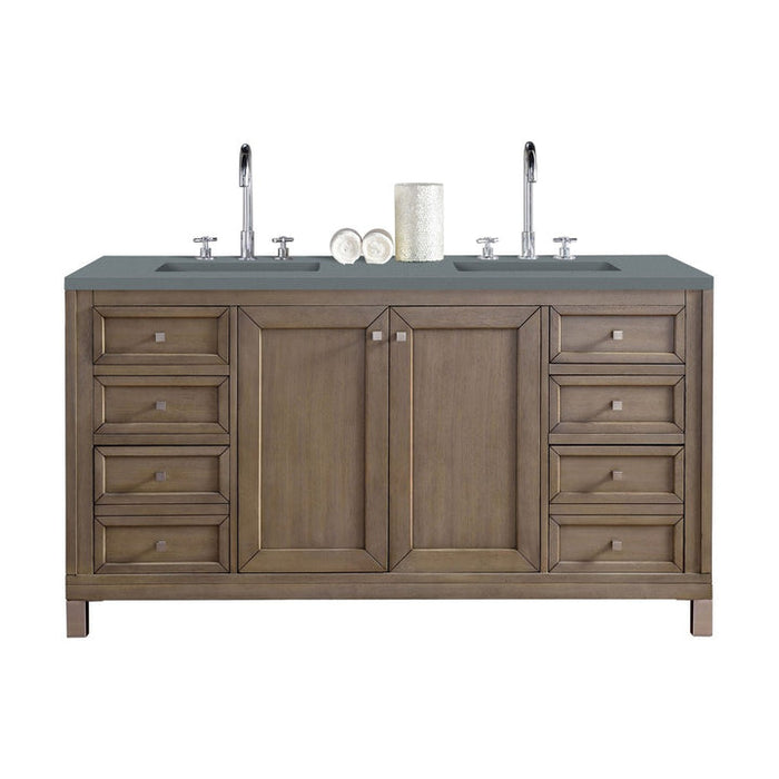 James Martin Vanities Chicago Collection 60 in. Double Vanity in Whitewashed Walnut with Countertop Options - 305-V60D-WWW-3AF