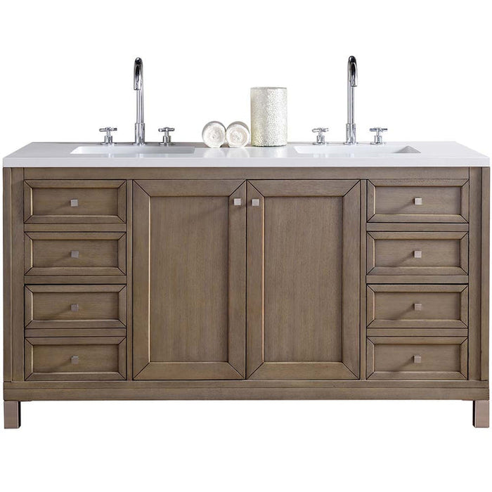 James Martin Vanities Chicago Collection 60 in. Double Vanity in Whitewashed Walnut with Countertop Options - 305-V60D-WWW-3AF