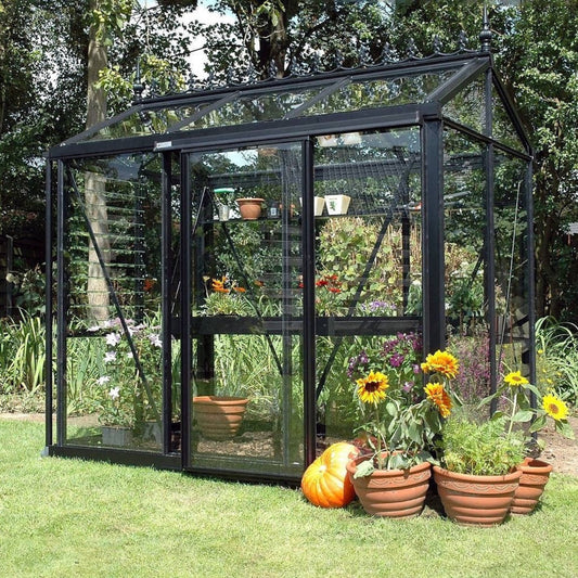 Janssens 5x8 ft Helios Urban Victorian Glass Greenhouse Kit With 4mm Tempered Glass Glazing - CUSTOM-HELIOS-URBAN-BLACK