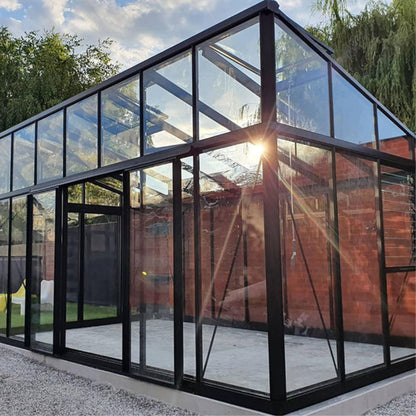Janssens  Modern Pent Roof Glass Greenhouse Kit With 4mm Tempered Glass Glazing - M23-MODERN