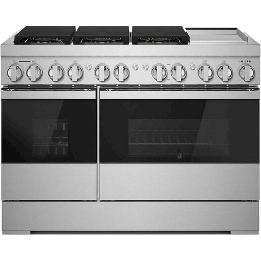 JennAir – NOIR 6.3 Cu. Ft. Freestanding Double Oven Dual Fuel True Convection Range with Self-Cleaning and Griddle – Floating black glass - eo87