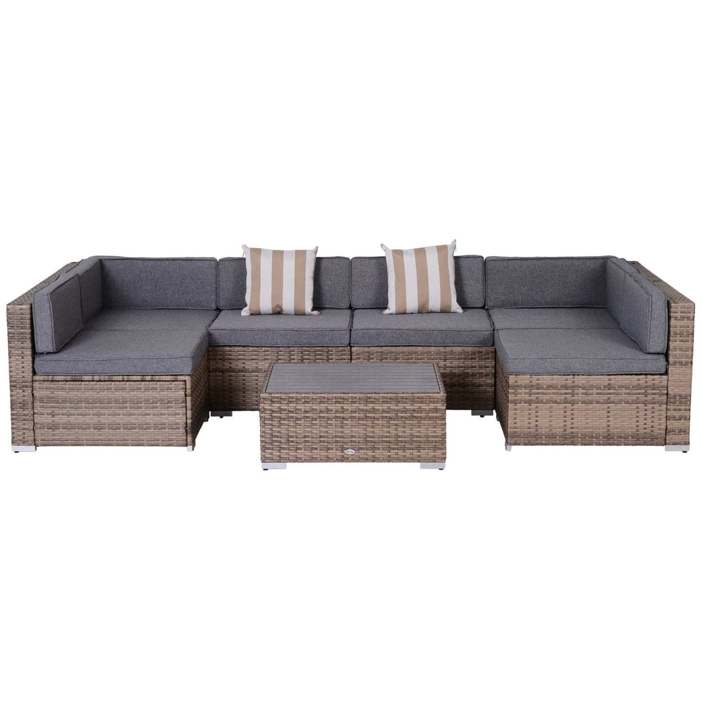 Outsunny 7-Piece Outdoor Rattan Conversation Set with Cushions and Tea Table, Gray - 860-020V03