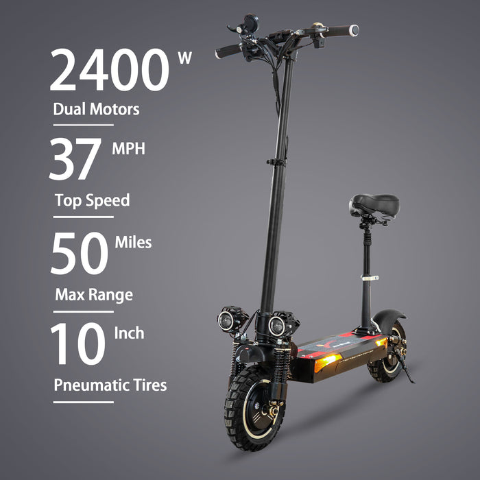 Jue Xing X900 Pro Electric Scooter with Seat for Adult Dual Motors 48V 2400W 26AH 50 mile Long Range - es204