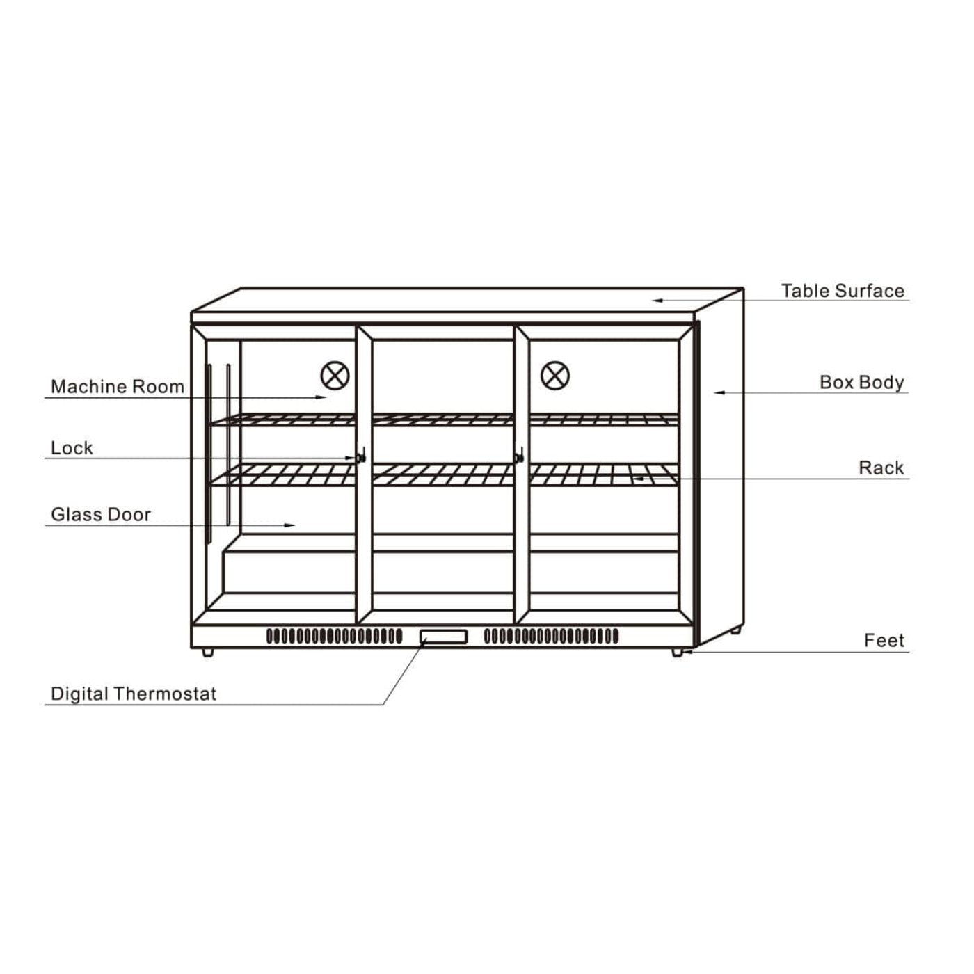 Kings Bottle Commercial Grade Back Bar Fridge, 3 Self-closing Glass Door KBU-328-BP