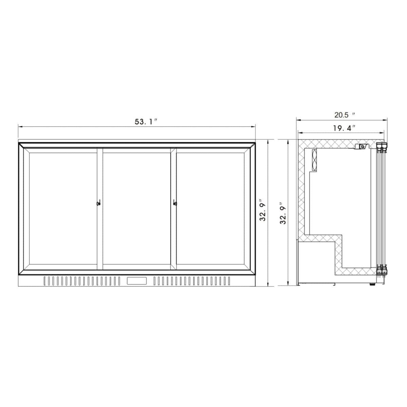 Kings Bottle Commercial Grade Back Bar Fridge, 3 Self-closing Glass Door KBU-328-BP