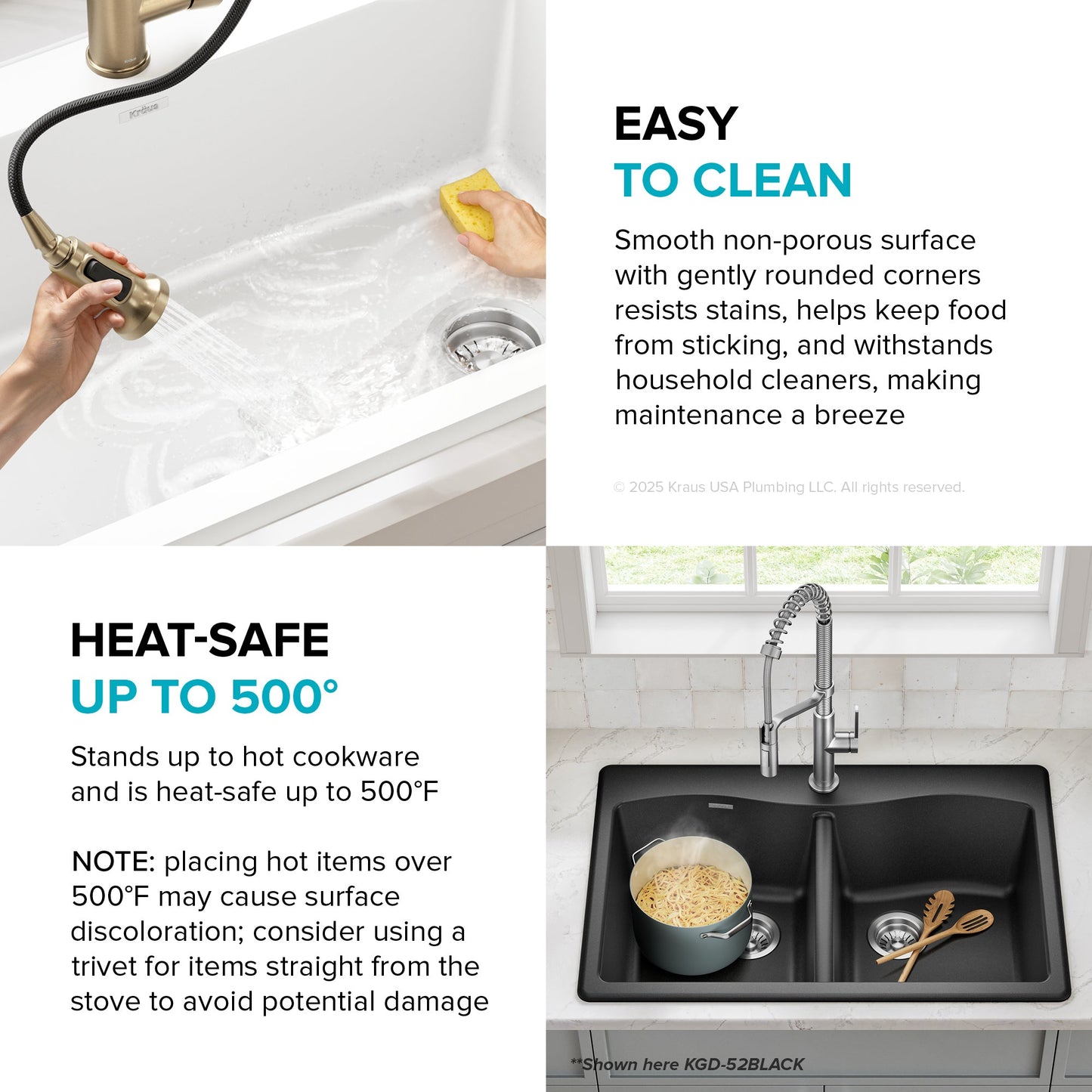 KRAUS Forteza 33” Granite Drop-In or Undermount 50/50 Double Bowl White Kitchen Sink - KGD-52WHITE