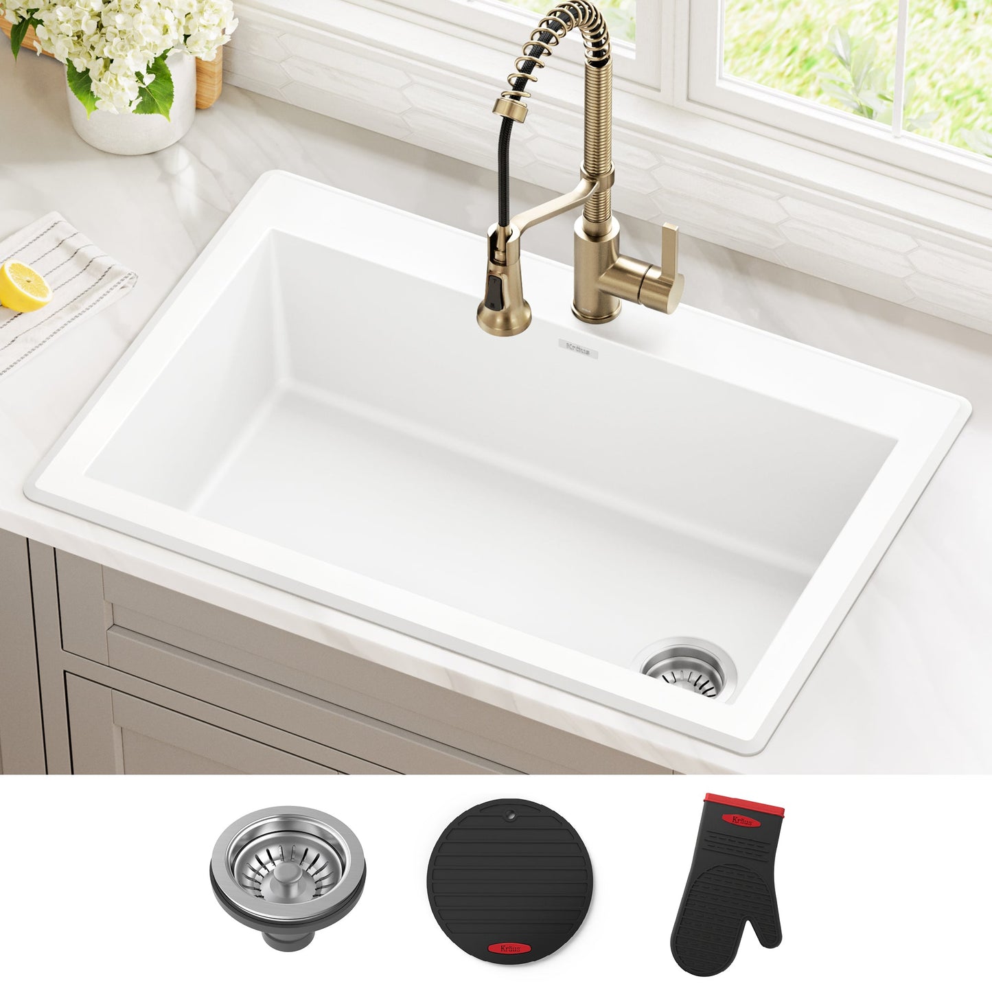 KRAUS Forteza 33” Granite Dual Mount White Kitchen Sink - KGD-54WHITE