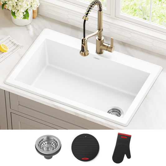 KRAUS Forteza 33” Granite Dual Mount White Kitchen Sink - KGD-54WHITE
