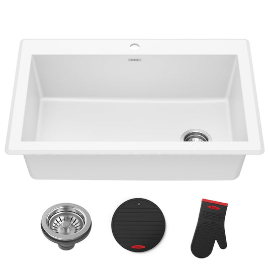 KRAUS Forteza 33” Granite Dual Mount White Kitchen Sink - KGD-54WHITE