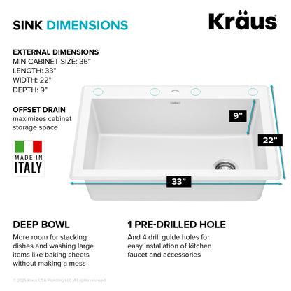 KRAUS Forteza 33” Granite Dual Mount White Kitchen Sink - KGD-54WHITE