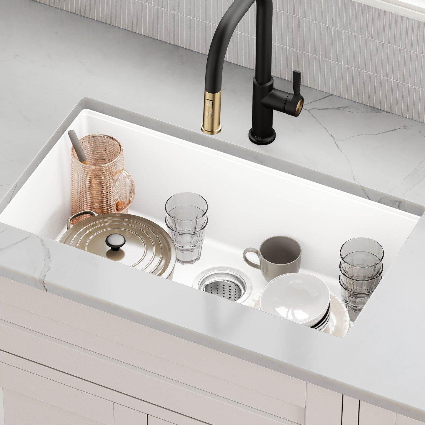 KRAUS Quarza 31” Granite Undermount Single Bowl White Kitchen Sink - KGU-413BWHITE