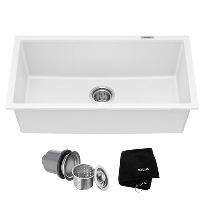 KRAUS Quarza 31” Granite Undermount Single Bowl White Kitchen Sink - KGU-413BWHITE