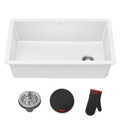 KRAUS Forteza 32” Granite Undermount Single Bowl White Kitchen Sink - KGU-55WHITE