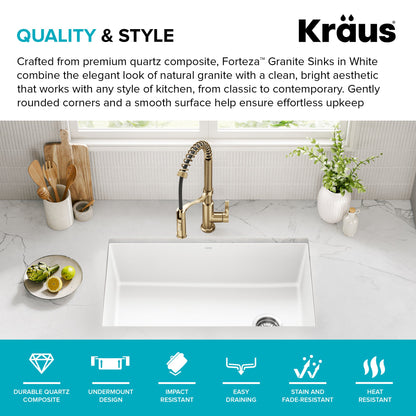 KRAUS Forteza 32” Granite Undermount Single Bowl White Kitchen Sink - KGU-55WHITE