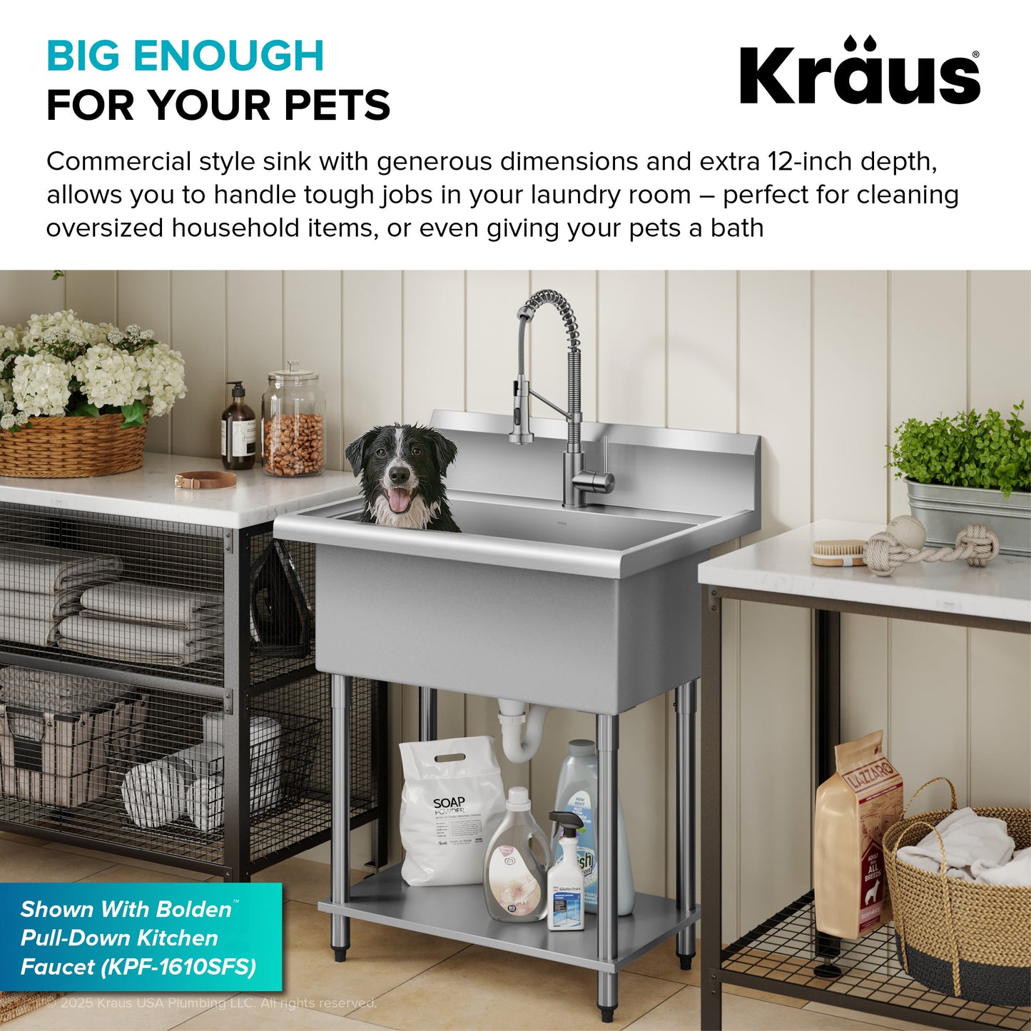 KRAUS Standart Pro 32” 18-Gauge Stainless Steel Single Bowl Commercial Style Laundry Utility Sink