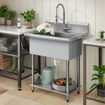 KRAUS Standart Pro 32” 18-Gauge Stainless Steel Single Bowl Commercial Style Laundry Utility Sink