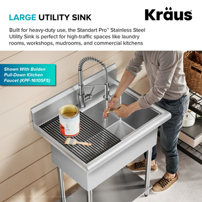 KRAUS Standart Pro 32” 18-Gauge Stainless Steel Single Bowl Commercial Style Laundry Utility Sink