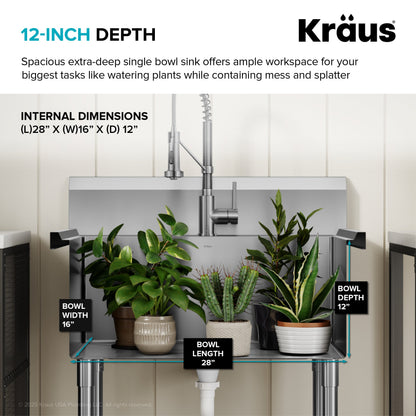 KRAUS Standart Pro 32” 18-Gauge Stainless Steel Single Bowl Commercial Style Laundry Utility Sink