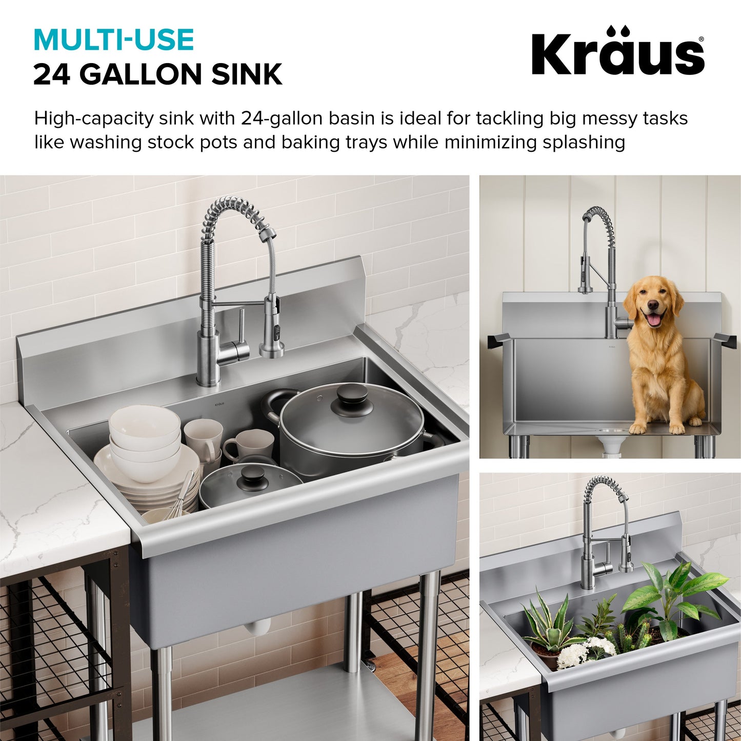 KRAUS Standart Pro 32” 18-Gauge Stainless Steel Single Bowl Commercial Style Laundry Utility Sink
