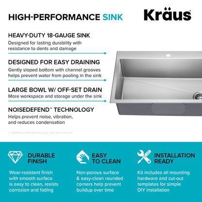 KRAUS 33” Topmount Single Bowl Stainless Steel Kitchen Sink - KHT640-33