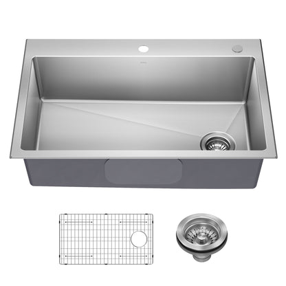 KRAUS 33” Topmount Single Bowl Stainless Steel Kitchen Sink - KHT640-33