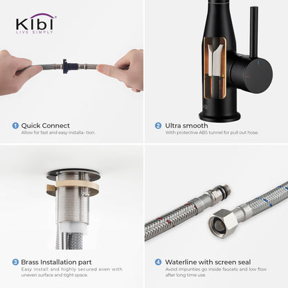 KIBI Napa Single Handle High Arc Pull Down Kitchen Faucet With Soap Dispenser in Matte Black Finish - C-KKF2005MB-KSD100MB