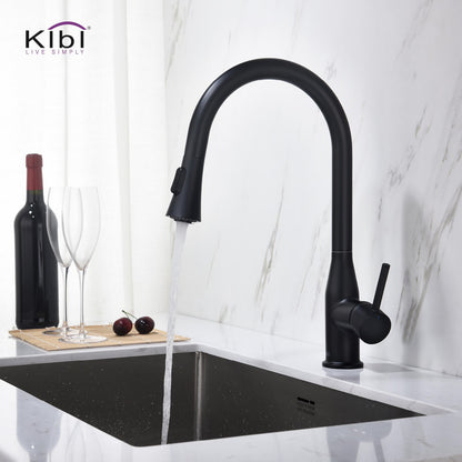 KIBI Napa Single Handle High Arc Pull Down Kitchen Faucet in Matte Black Finish - KKF2005MB