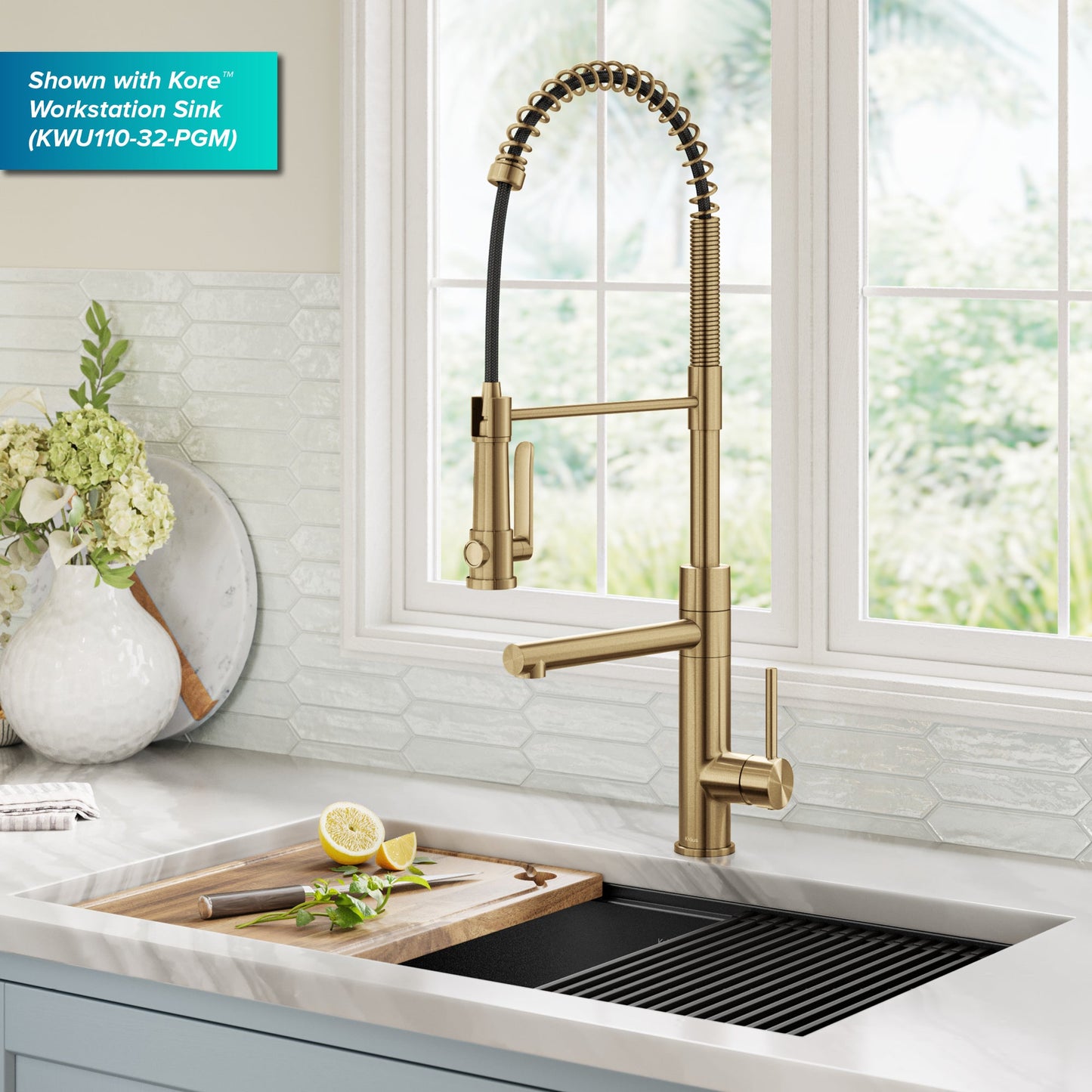 KRAUS Artec Pro 2-Function Single Handle Pull Down Kitchen Faucet in Brushed Brass - KPF-1605BB